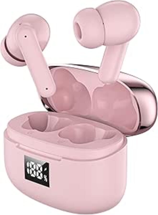 General GEB862 TWS Earbuds – ANC+ENC Noise Cancelling Wireless Earbuds, Bluetooth 5.3, 3D Spatial Audio, LED Display, HiFi Stereo – Pink